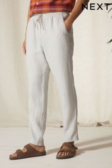 Svetlo siva - 100% lanene hlače z elastičnim pasom (A73521) | €12