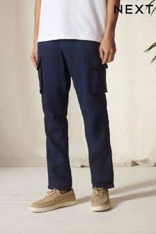 Navy Blue 100% Linen Cargo Trousers (A73625) | 19 €