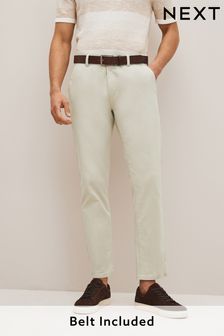 Light Stone Slim Fit Belted Soft Touch Chino Trousers (A73649) | SGD 53