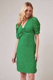 Green Moon Print Short Sleeve Mini Summer Tea Dress (A73651) | $38