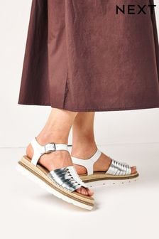 White/Silver Forever Comfort® Leather Twist Flatform Sandals (A73671) | €20