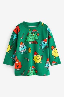 Зеленый - Рождественская футболка с длинным рукавом Mr Men (3 мес.-8 лет) (A73680) | €7 - €9