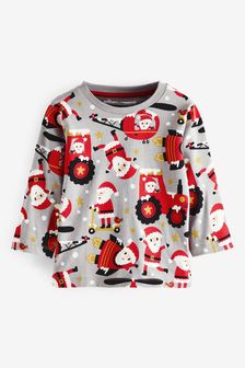 Grey Santa All Over Print Long Sleeve Christmas T-Shirt (3mths-7yrs) (A73692) | R110 - R146