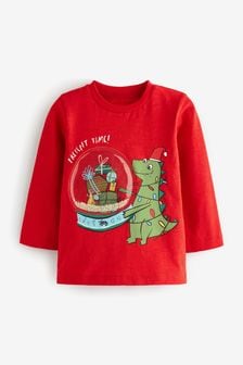 Red Dino Globe Long Sleeve Christmas T-Shirt (3mths-7yrs) (A73694) | 7 € - 9 €