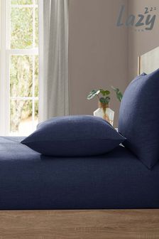 Lazy Linen Blue 100% Washed Linen Fitted Sheet (A73762) | $143 - $209