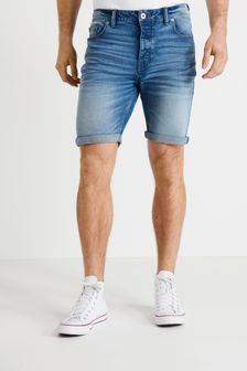 כחול בהיר - גזרה צרה - מכנסי ג'ינס קצרים (A73878) | ‏80 ₪