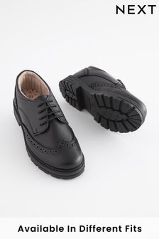 Black Wide Fit (G) School Leather Brogue Shoes (A74008) | €26 - €34