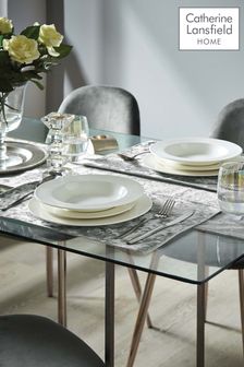 Catherine Lansfield Set of 2 Silver Grey Crushed Velvet Placemats (A74030) | €13