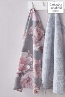 Catherine Lansfield Set of 4 Grey Dramatic Floral Tea Towels (A74040) | $15