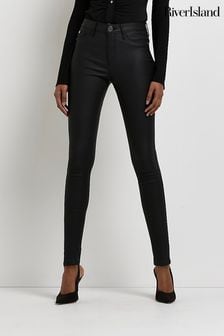 Black Mid Rise Coated Jeans (A74269) | $81