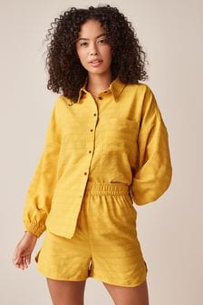 Ochra, żółty - Komplet: teksturowana koszula i szorty (A74296) | 148 zł