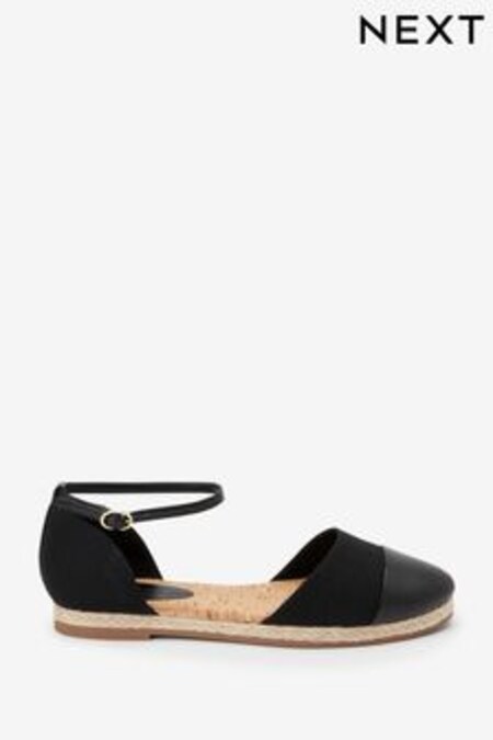 Black Extra Wide Fit Closed Toe Ankle Strap Espadrille Shoes (A74349) | 43 €