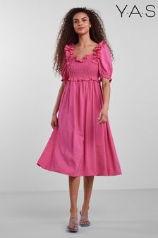 Y.A.S Pink Alingo Frill Sleeve Midi Smock Dress (A74425) | ₪ 349