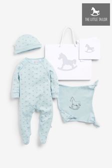 The Little Tailor Blue Sleepsuit Hat And Comforter Gift Set