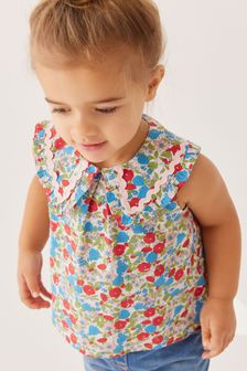 Jubilee Red/Blue Ditsy - Cotton Collar Blouse (3mths-8yrs) (A74529) | KRW16,400 - KRW19,700