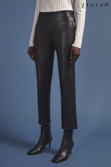 Jigsaw Black Leather Bardot Trousers (A74561) | SGD 538