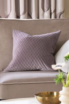 Elderberry Purple Velvet Quilted Hamilton Square Cushion (A75186) | ₪ 59