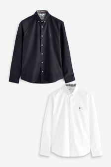 2 Pack White/Navy Blue Slim Fit Short Sleeve Stretch Oxford Shirt (A75301) | ￥7,070