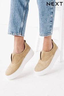 Camel Brown Slip On Signature Forever Comfort® Leather Wedge Trainers (A75828) | €61