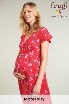 Frugi Maternity And Nursing Red Organic Floral Midi Dress (A75841) | $97