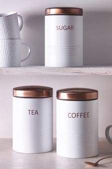 Copper & White Set of 3 Storage Tins Tea/Coffee/Sugar (A75887) | $39