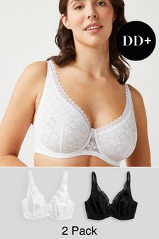 Black/White DD+ Non Pad Full Cup Geo Lace Bras 2 Pack (A75987) | €17.50