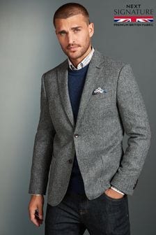 Grey Signature Moons British Wool Textured Blazer With Elbow Patches (A75989) | €186