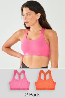 Pink/Red Next Active Sports Low Impact Crop Tops 2 Pack (A75999) | $28