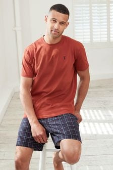 橙色／海軍藍格仔 - Motionflex舒適短褲睡衣組 (A76027) | NT$960