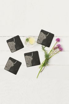 The Just Slate Company 4 Pack Natural Highland Cow Coasters (A76060) | €35