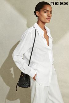 Reiss White Campbell Linen Long Sleeve Shirt (A76118) | €142