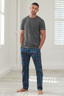 Grey/Blue Lightweight Check Pyjama Set (A76178) | OMR13
