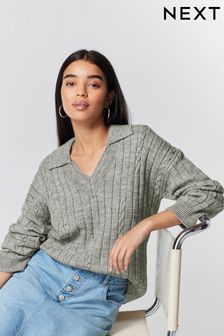 Grey Cable Detail Polo Neck Jumper (A76303) | €19