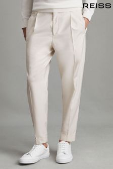 Reiss White Brighton Relaxed Drawstring Trousers with Turn-Ups (A76330) | $244