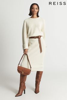 Reiss Neutral Jodie Knitted Wool Blend Midi Dress (A76339) | $315