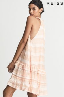 Reiss Coral Gabrielle Linen Blend Ruffle Mini Dress (A76347) | $482