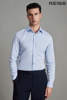 Reiss Blue Stripe Remote Slim Fit Cotton Sateen Shirt (A76350) | $124