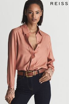 Reiss Pink Zandra Lace Cuff Shirt Blouse (A76481) | 212 €
