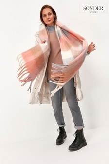 Sonder Studio超大版型粉色磨毛方格圖案圍巾 (A76685) | NT$1,630