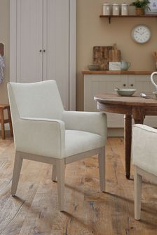 Tailored Linen Look Oyster Natural Norbury Collection Luxe Arm Dining Chair (A76732) | €275