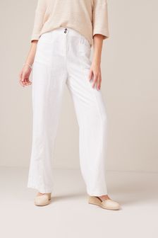 Bianco - Pantaloni a gamba larga in misto lino (A77920) | €24