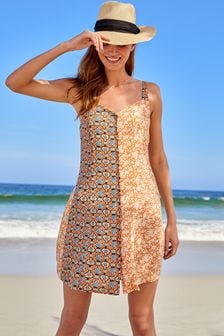 Orange Spliced Print Mini Slip Dress (A77923) | €14