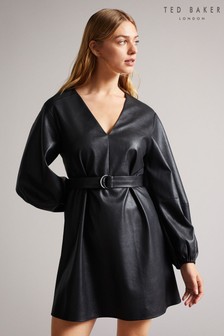 שמלת מיני מעור מלאכותי עם חגורה בצבע שחור דגם Optunia של Ted Baker (A78134) | ‏1,164 ₪