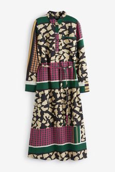 Tribal print Belted Midi Shirt Dress (A78211) | $45