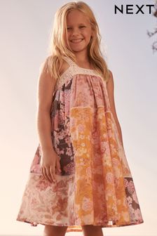 Pink/Yellow Patchwork Floral Dress (3-16yrs) (A78313) | 77 zł - 95 zł