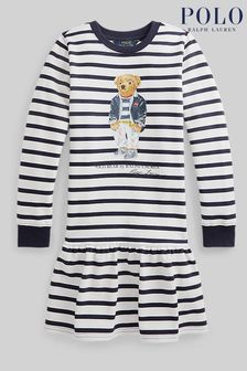 Polo Ralph Lauren White And Blue Polo Bear Cotton Fleece Dress (A78451) | €54 - €59