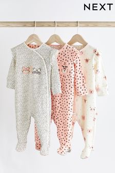 Pink Mono Character Baby Embroidered Detail Sleepsuits 3 Pack (0-2yrs) (A78604) | KRW32,800 - KRW36,100