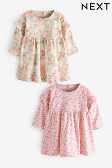 Růžová s květy - Sada 2 žerzejových šatů pro miminko (0 m -3 let) (A78722) | 605 Kč - 685 Kč