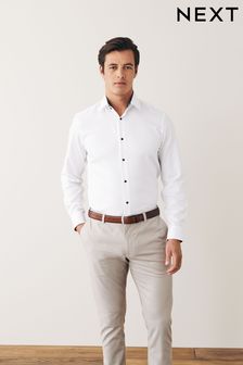 Biały, teksturowany - Regularne dopasowanie, pojedynczy mankiet - Koszula z ozdobnym wykończeniem (A78731) | 104 zł