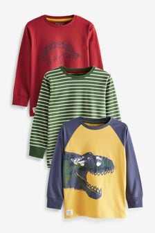Ochre Yellow Dino 3 Pack Long Sleeve Graphic T-Shirts (3-16yrs) (A78772) | €26 - €38